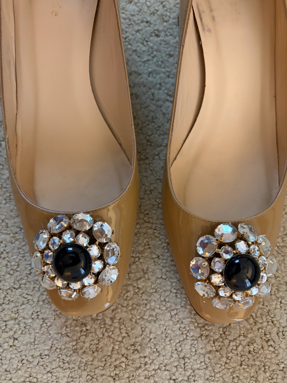 kate spade Tan Patent Leather Jeweled Toe Pumps - Picture 2 of 9